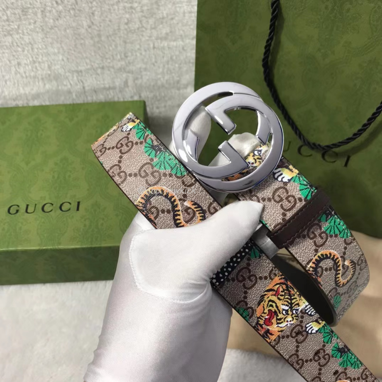 Gucci Interlocking G Belt Supreme Gg Bengal Beige Brown Multicolor (2) - newkick.org